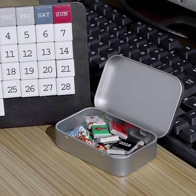 KINJOEK 42 PCS Metal Rectangular Empty Hinged Tins 3.7 x 2.4 x 0.8 Inch Portable Sealed Containers Storage Boxes with Lids for Small items Silver