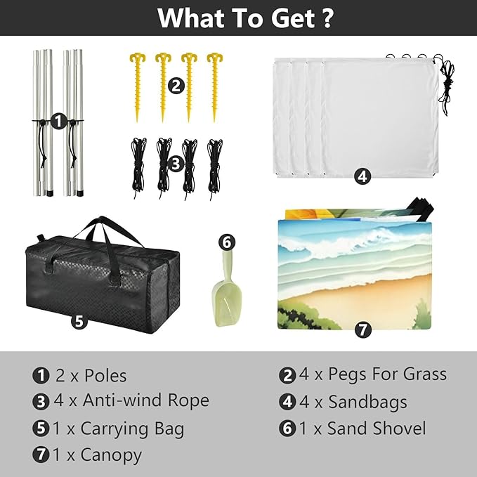 Beach Canopy with Windproof Ropes &amp Sandbags Beach Tent Sun Shade Sun Shelter for Camping Trips Fishing Backyard Fun or Picnics Beach