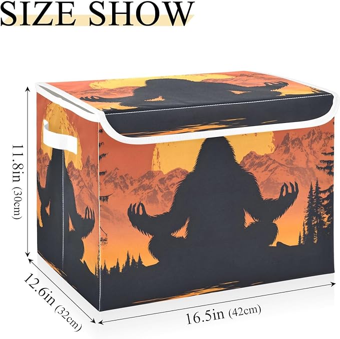 Storage Cube with Lid Meditating Sasquatch Print 16.5×12.6×11.8 IN Collapsible Large Capacity Foldable Storage Basket Bin Organizer