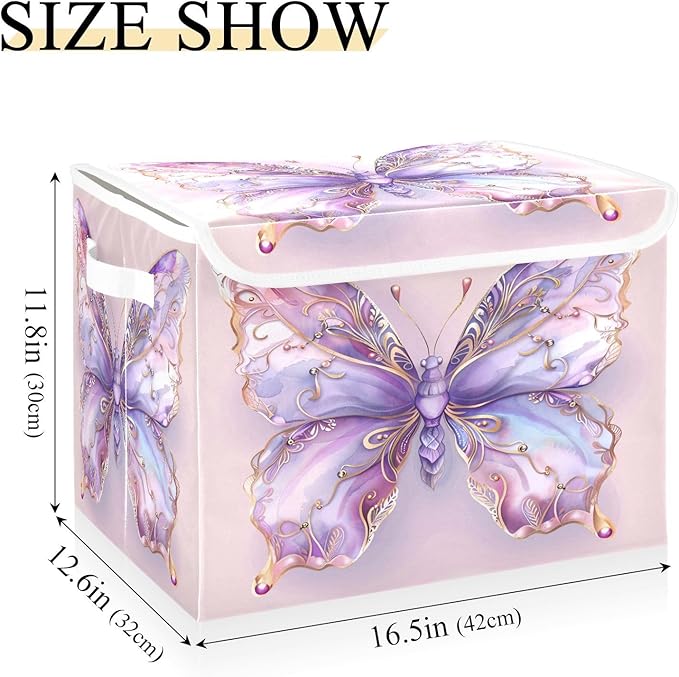 MNSRUU Containers Baskets with Lids Magical Butterfly Foldable Storage Bins Organizer with Lid Collapsible Storage Boxes for Home Bedroom Closet Office