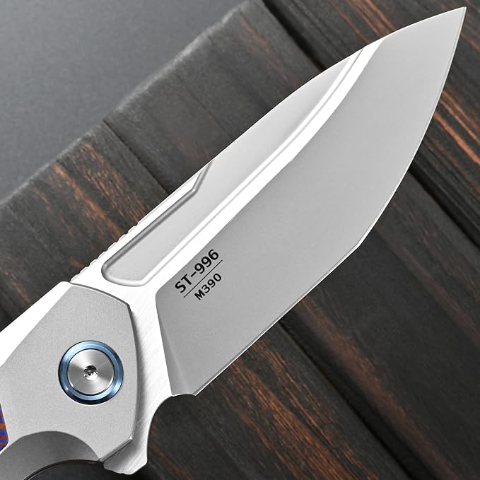 Sitivien ST996 Folding Knife Handmade M390 Pearlescent Polishing BladeTitanium &amp Timascus Handle for Outdoor Camping Hiking Working (Timascus)