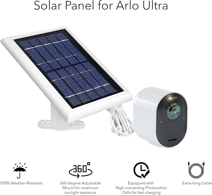 Wasserstein 2W 6V Solar Panel with 13.1ft/4m Cable Compatible with Arlo Ultra/Ultra 2 Pro 3/4/5S ONLY (2-Pack White) (Camera Not Included) – NOT Compatible with Arlo Pro (6th Gen)/ Pro/Pro 2