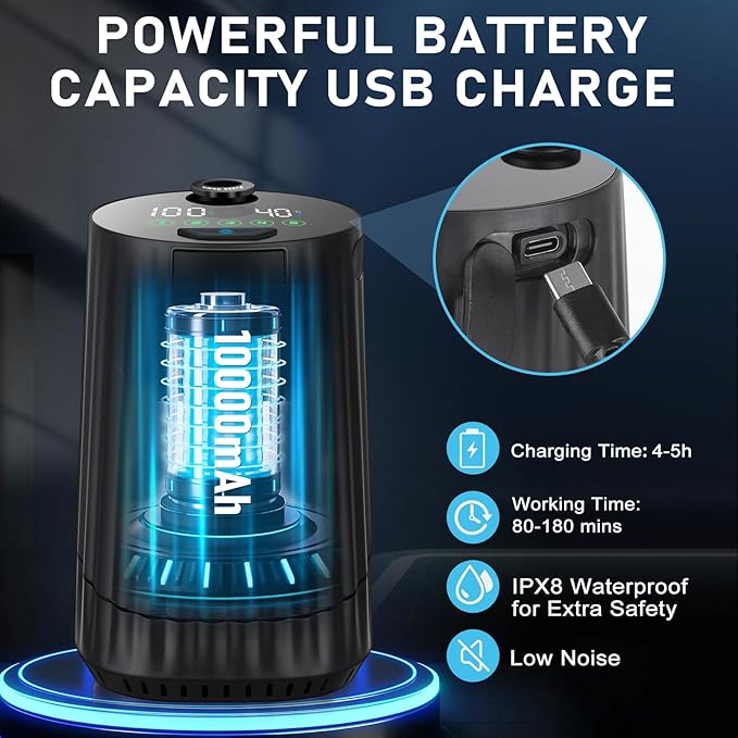 Portable Shower for Camping Essentials: 10000mAh Rechargeable Battery Powered Shower IPX8 Waterproof Camp Shower Pump 5-Speed Outdoor Shower with LED Display Camping Gifts for Men Dog Bath Hiking