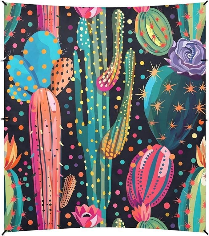 ALAZA Cactus Polka Dots Rainbow Cacti Beach Tent Sun Shelter UPF50+ Protection Beach Shade Canopy w/ 4 Sandbags for Outdoor Camping Fishing Backyard Fun Picnic 10x9 ft