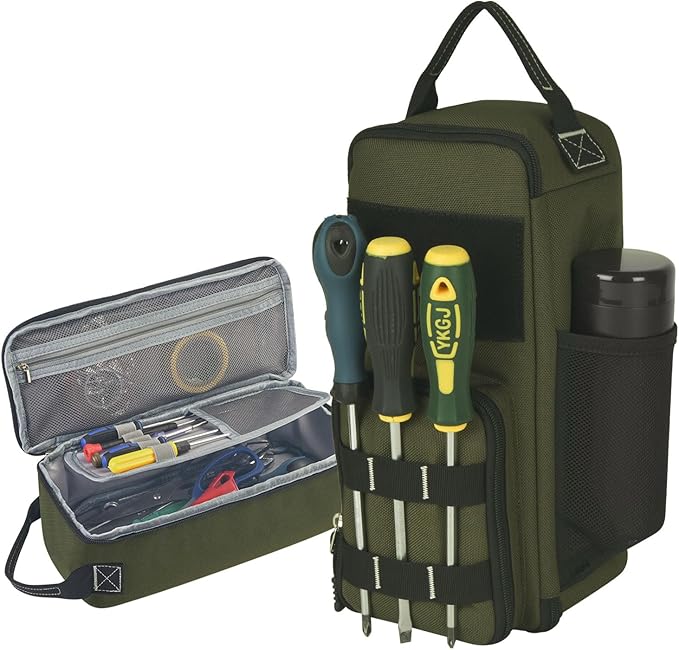 LAKE OF FIRE 12.6 Small Tool Bag Pouch for Men with Multiple Pockets Waterproof Heavy Duty Tool Bag Organizer with Zipper and Portable Handle (Green)