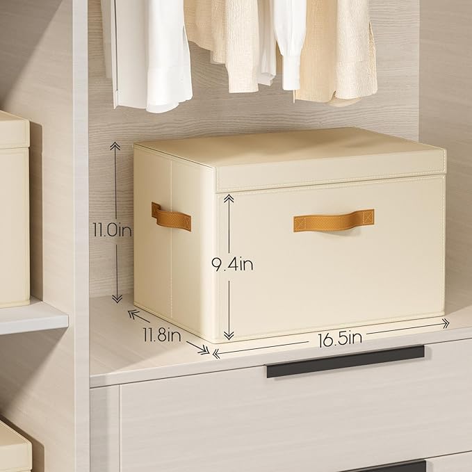 Homsorout Clothes Storage Bins with Window &amp Flap Closet Organizer with Handles Decorative Basket for Home Dorm Beige