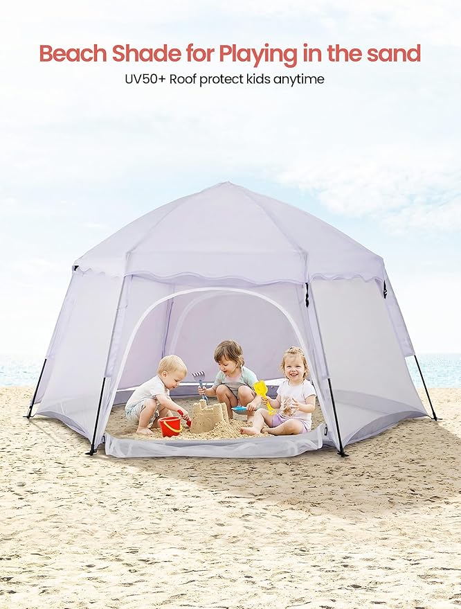 Porayhut Large Pop Up Play Tent for Kids 78 Instant Toddler Playhouse with Removable Floor &amp UV50+ Sun Shade 360° Mesh Mosquito-Free Tent for Indoor Outdoor Beach Backyard Fits 4 Kids