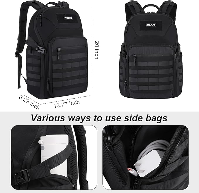 MOSISO 30L Military Tactical Backpack for Men Daypack 3 Day Bug Out Bag Hiking Rucksack with Bottle Holder for Sport Outdoor Hiking Camping Training Black