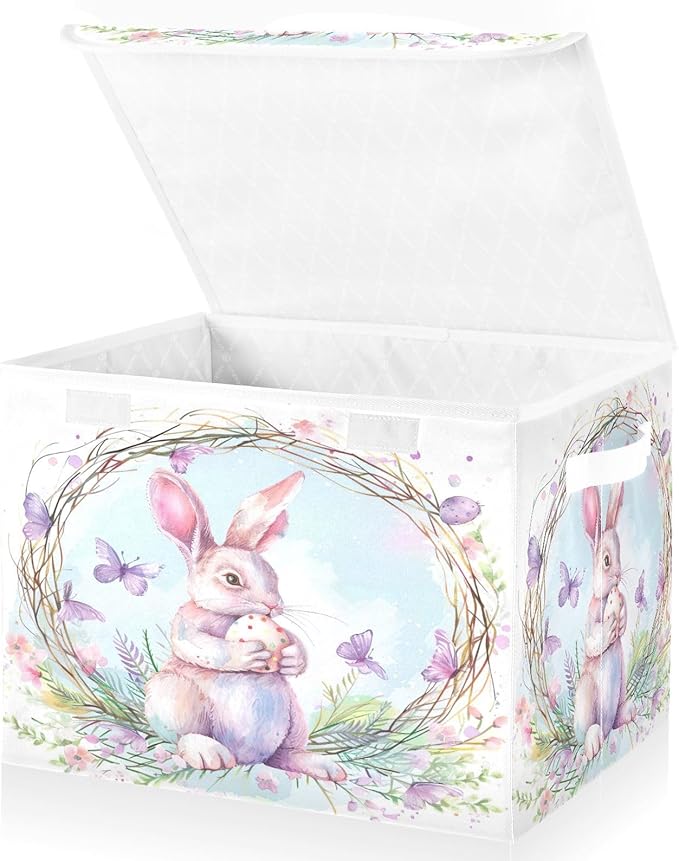 Easter Bunny Fabric Storage Bins with Lids and HandleFoldable Storage Bins with LidsCloset Organizers for Clothes Storage Room Organization Office Storage Chest Organizer