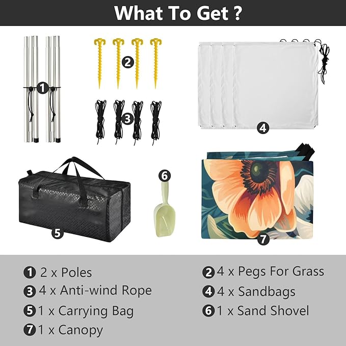 ALAZA Anemone Flower Bouquet Beach Tent Sun Shelter UPF50+ Protection Beach Shade Canopy w/ 4 Sandbags for Outdoor Camping Fishing Backyard Fun Picnic 10x9 ft