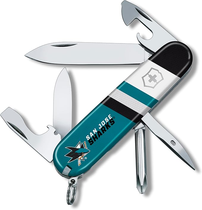 Victorinox Tinker Swiss Army Knife – Compact 12 Function Swiss Made Pocket Knife with Large Blade Small Blade and Bottle Opener – San Jose Sharks