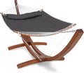 SUNCREAT Hammocks Standing Backyard Hammock with Stand 2 Person Heavy Duty Portable Hammock with 13.5 ft Wooden Stand Dark Gray
