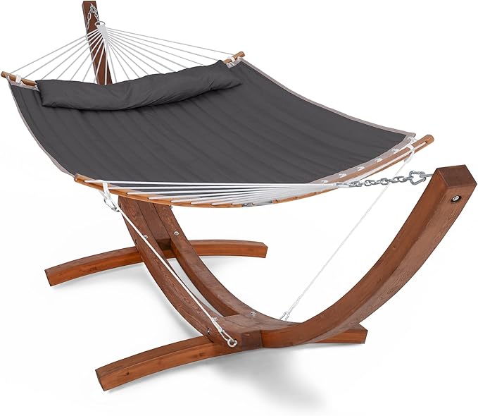 SUNCREAT Hammocks Standing Backyard Hammock with Stand 2 Person Heavy Duty Portable Hammock with 13.5 ft Wooden Stand Dark Gray