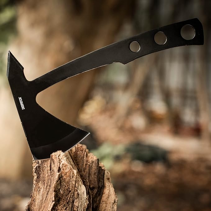 DISPATCH 10 Throwing Axe Full Tang 3Cr13 Stainless Steel Tactical Tomahawk 4mm Thick Sandblasted Blade Includes Nylon Sheath — Perfect for Axe Throwing Camping Hunting (Black)