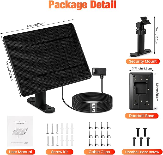 Solar Charger for Ring Doorbell Micro-USB Charging Ports Compatible with Ring Battery Doorbell &amp Video(2nd Generation - 2020 Release)