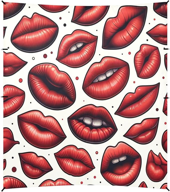 ALAZA Red Lips Polka Dots Beach Tent Sun Shelter UPF50+ Protection Beach Shade Canopy w/ 4 Sandbags for Outdoor Camping Fishing Backyard Fun Picnic 10x9 ft