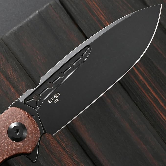 Sitivien ST131 Folding KnifeD2 Blade Micarta Handle EDC Tool Knife with Liner Lock for Outdoor Camping Hiking Fishing(Brown)