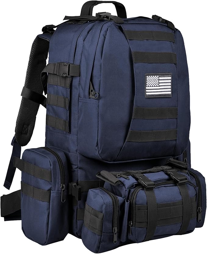 CVLIFE Tactical Backpack Military Army Rucksack 60L Large Assault Pack Detachable Molle Bag Blue