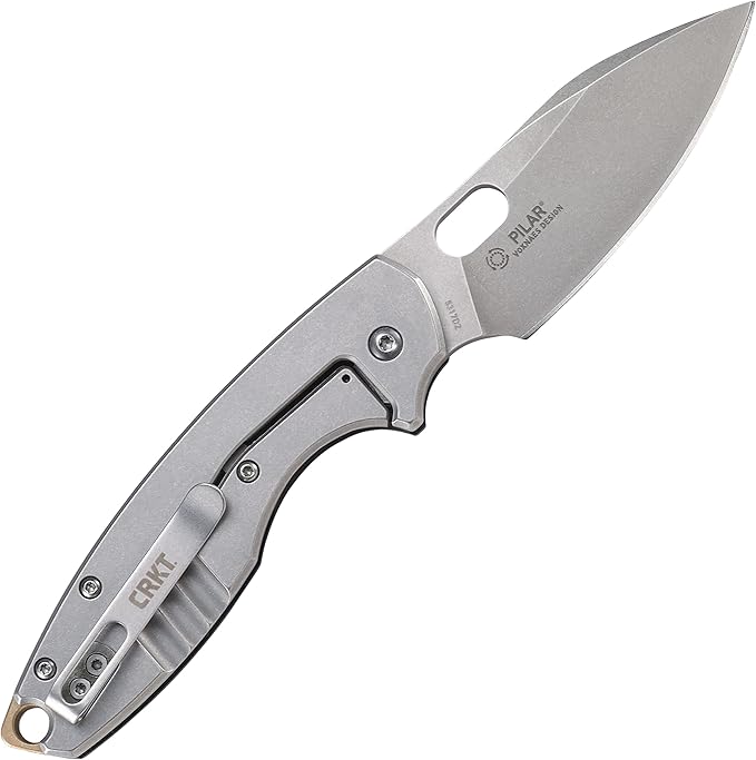 CRKT Pilar III EDC Folding Pocket Knife:D2 Blade Steel Compact Everyday Carry Satin Blade with Finger Choil Thumb Slot Open Frame Lock Stainless Handle Reversible Pocket Clip 5317D2