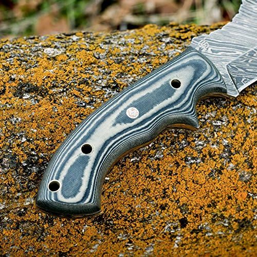 Forseti Steel Ironside Damascus Steel Tracker – 9.75” Survival Knife – Viking-Inspired Micarta Handle and Raindrop Damascus Pattern