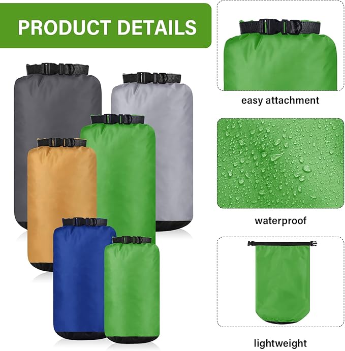 6 Pcs Waterproof Dry Bag Sack Lightweight Outdoor Dry Bags 35 L 20 L 15 L 10 L 5 L 3 L Waterproof Boat Bag for Kayaking Backpacking Hiking Camping Rafting(Dark Color)