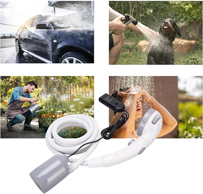 Dpofirs Portable Shower for Camping Electric Intelligent Shower Pump Car or USB Powered IPX7 Water Proof Outdoor Shower Kit for Hiking Travel Car Pet