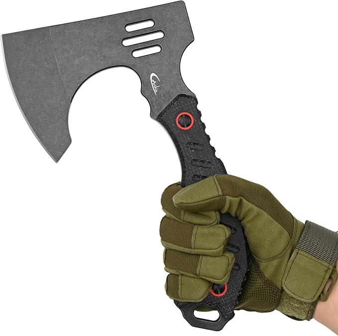 C1391 Camping Axe Camping HatchetDC53 Steel Blade with Micarta Handle Survival Hatchets Bushcraft Axe with Kydex Sheaths for Camping Hiking and Chopping Wood(Black)