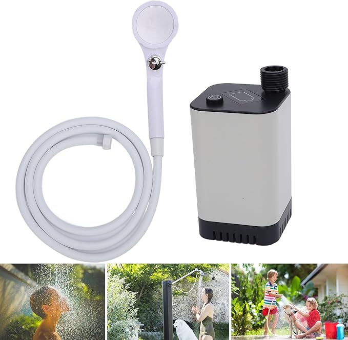 AYNEFY Rechargeable Camping Shower Pump 5200mAh Battery Powered Shower for Outdoor Camping Traveling with Head Easy Install Ideal for Beach