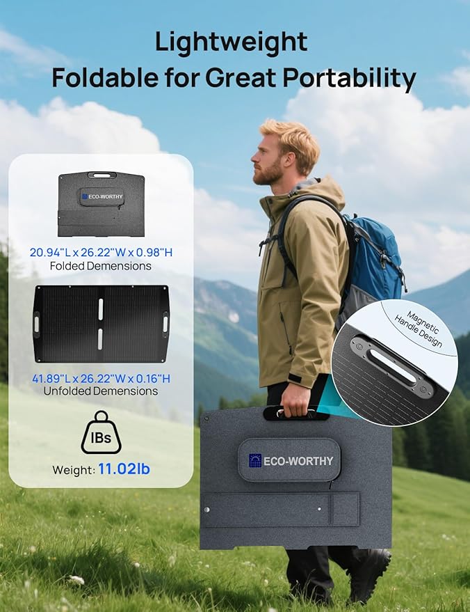 ECO-WORTHY 100W Portable Solar Panel for Power StationsIP65 Waterproof &amp Lightweight with Adjustable Kickstand23% High Efficiency Foldable Solar Panel for Outdoor RV Camping Off Grid Emergency