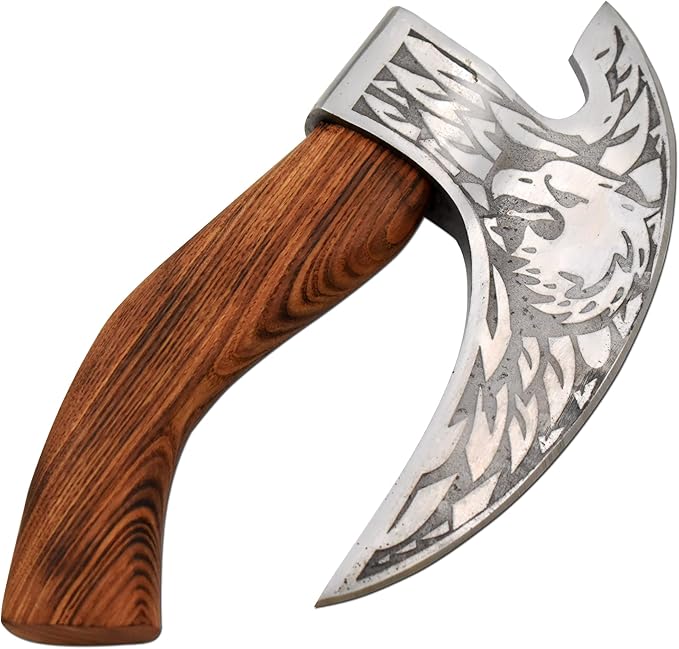 Handmade Ulu Kitchen Mini-Axe Knife Rose Wood Handle Comes with Leather Sheath (6009 High Carbon Steel)