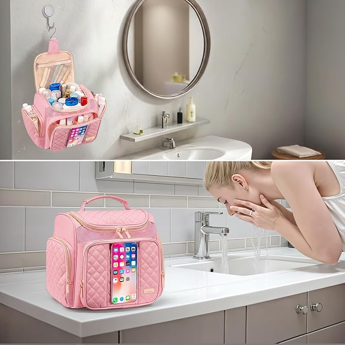 Large Toiletry Bag for Women MenBathroom BagWater Resistant Shower BagMakeup BagPortable Shower Caddy for College DormHanging Travel Toiletry Bag with Transparent Waterproof Phone Pocket