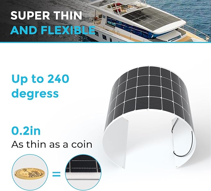 Renogy Solar Panels 200 Watt 12V Flexible Solar Panel 200W 22% High-Efficiency 240° Ultra Lightweight Solar Panels for Marine RV Cabin Van Car Boat Camping Curve Surfaces