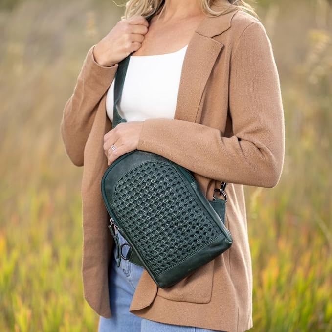 Lady Conceal Unisex Bristol Sling Backpack Minimalist Conceal Carry Design for Universal Holster with Locking Zippers (Pine Green)