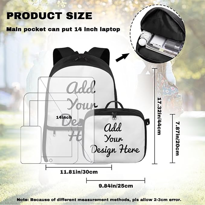 Custom Bookbag with Name Personalized Backpack with Lunch Box for Men Large Capacity School Bag for Office Work Outdoor Travel Casual Daypack