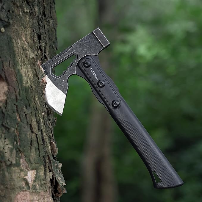 SULKADA Camping Hatchet 10.5 Inch Survival AxeStainless-Steel BladeFiberglass Shock Reduction Handle with Anti-Slip Grip for Chopping WoodGardening and Outdoor SurvivalGift for Dad Men