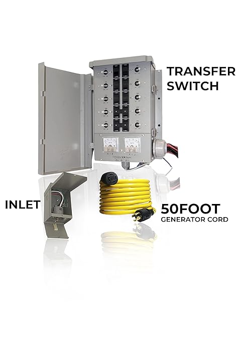 Connecticut Electric EmerGen Manual Transfer Switch Kit 30 Amp 50 Foot Cord 10-Circuit 7500 Watts EGS107501G2K50 for Portable Generator (with 50 FT Generator Cord)