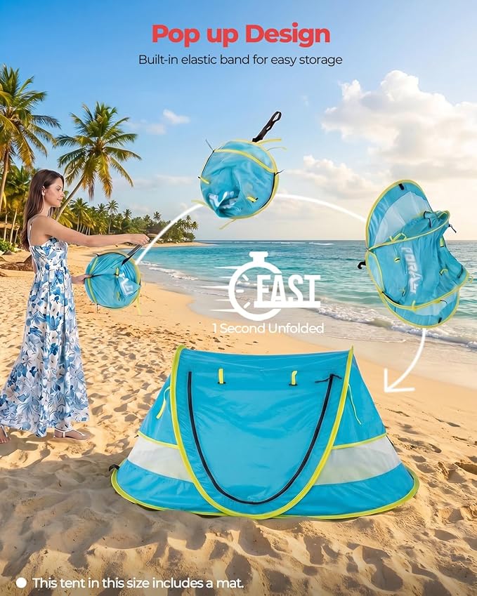 Poray Portable Baby Beach Tent with UPF 50+ Sun ShelterMosquito Net and Sunshade Ideal Pop Up Kids Travel Tent with Carry Bag &amp 2 StakesOutdoor Indoor Play and Sun Protection