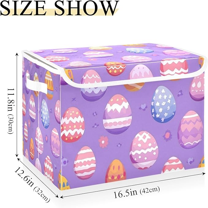 Collapsible Storage Bins with Lids Decorative Fabric Storage Cubes Closet Organizer and Storage Basket Boxes Containers for Clothes Box Chest Nursery Folding Rectangle Purple Easter Eggs