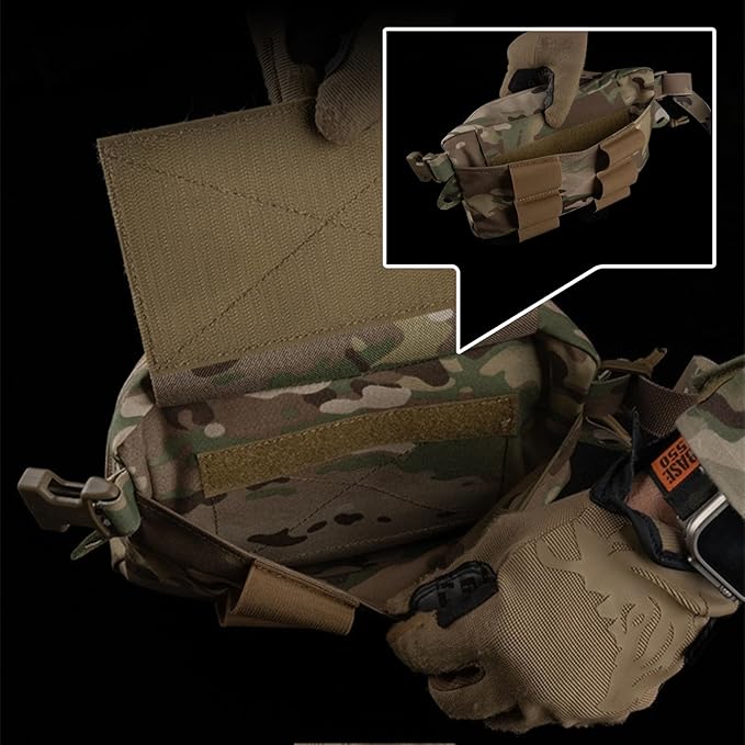 Assault Dangler Pouch with Elastic Loops Panel*2 Hook Loop Tongue for Plate Carrier Chest Rig Top Arc Opening Half Zip Tactical Fanny Pack Sling Bag Concealed Carry EDC IFAK Medical Drop Pouch-RG