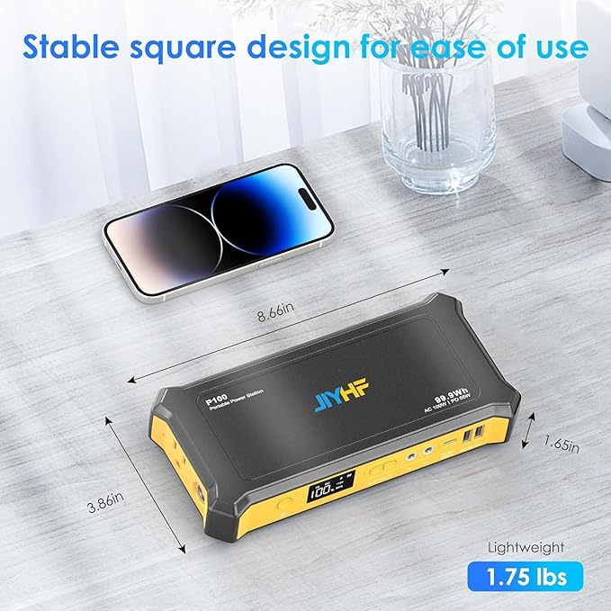 JIYHF Portable Power Station 99.9Wh Backup Power with 65W USB-C PD 100W AC Outlet 12V DC Output LED Light for Camping Home Backup Emergency RV