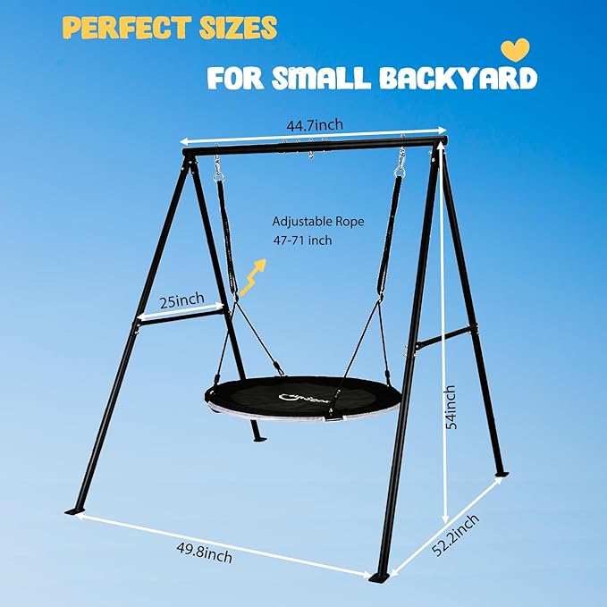 440lbs Swing Set for Backyard with 40 inch LED Saucer Swing and Heavy-Duty A-Frame Metal Stand Swing Set Outdoor for Kids