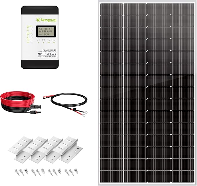Newpowa 220 Watt 12 Volt Solar Panel Kit 220W 12V Solar Charge Starter Kit +40A MPPT Charge Controller+Mounting Z Brackets+Cable Solar Power System for Home Camping Boat RV Off Grid Applications