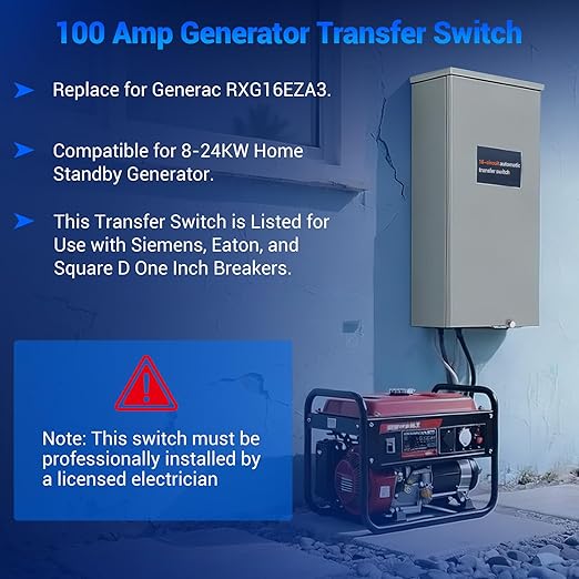 100 Amp Transfer Switch Replacement for Generac REXG16EZA3 16-Circuit 100 Amp Automatic Transfer Switch with NEMA 3R Protection Enclosure Suitable for Indoor and Outdoor Use