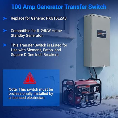 100 Amp Transfer Switch Replacement for Generac REXG16EZA3 16-Circuit 100 Amp Automatic Transfer Switch with NEMA 3R Protection Enclosure Suitable for Indoor and Outdoor Use