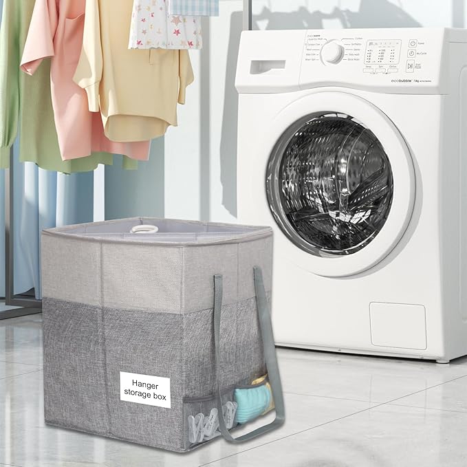 2 Pack Clothes Hanger Organizer Bag with Lid Rigid Hanger Storage ContainersHanger Caddy Organizer Box with Handle and Label Window Keep Closet Laundry Rooms Tidy (17 inch HeightGrey)