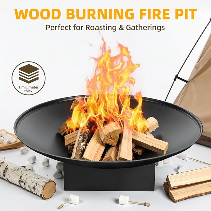 32 Inch Fire Pit for Outside Outdoor Wood Burning Fire Pit Table with Grill &amp Cover Lid Large Portable Firepit for Backyard Patio Camping