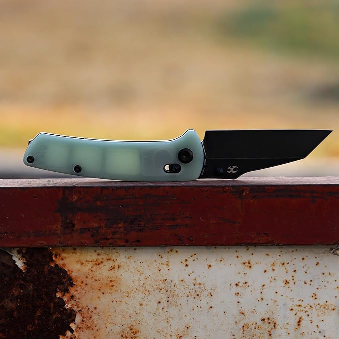 KANSEPT Main Street Pocket Folding Knife 3.36''Black Ticn Coated 154CM Sharp Steel Blade Jade G10 Handle and Thumb Stud Perfect Clip for Camping Hiking Fishing Everyday Carry T1015v7