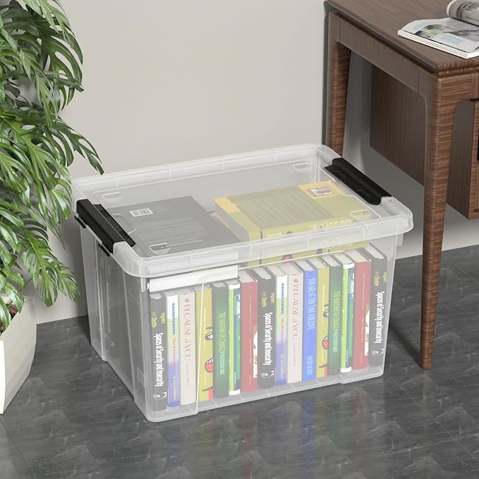 50 Quart Clear Latching Storage Box Bins 4 Packs Large Plastic Storage Boxes with Wheels