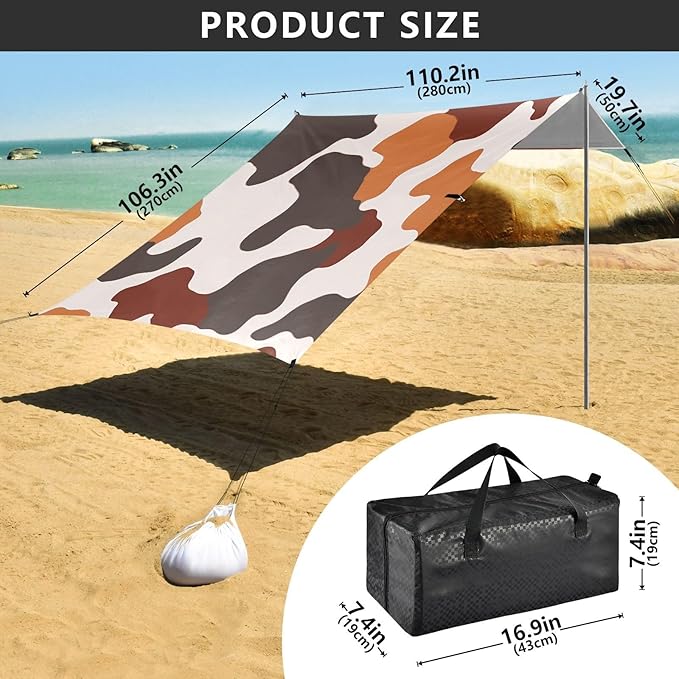 ALAZA Orange Red Cow Pattern Beach Tent Sun Shelter Portable Canopy Sunshade for Outdoor Camping Picnics Backyard Fun 10x9 ft