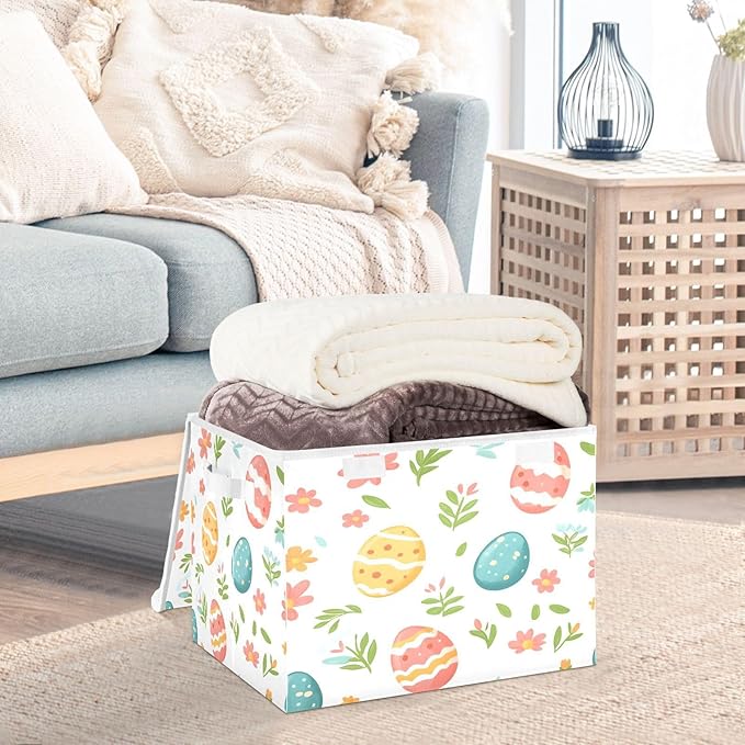 Christmas Storage Baskets with Lids Easter Eggs Collapsible Bins Stackable Fabric Linen Baskets Closet Organizer Container 16.5x12.6x11.8